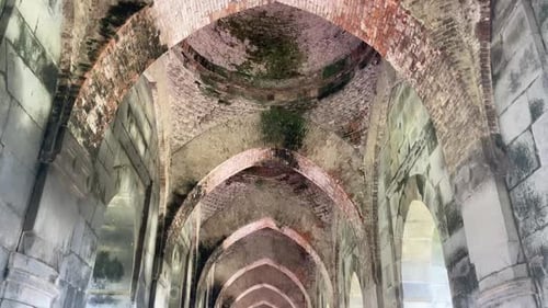The Baradwari Mosque's deteriorating interior ceiling in Gaur, West Bengal's Malda district
