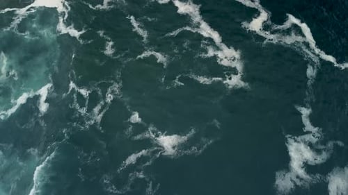 Aerial Drone View Of Seascape With Foamy Rough Waves In Caion, Coruna Spain.