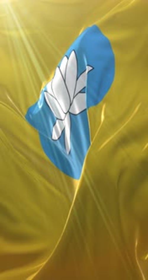 Animated Waving Vertical Flag with Lotus Flower