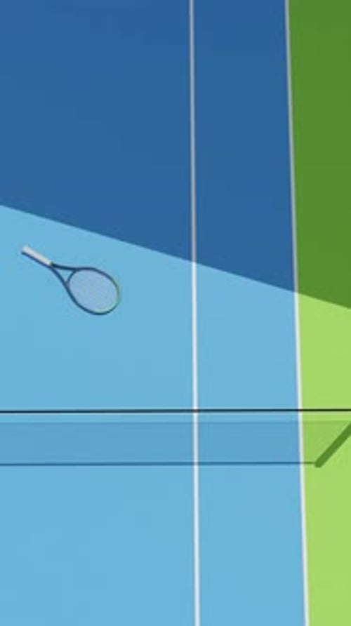 Dynamic Tennis Court Animation with Bouncing Ball and Moving Shadow