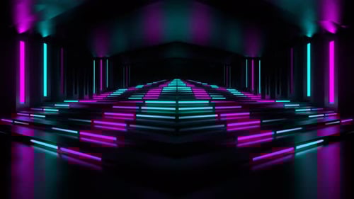 Cyan And Pink Neon Stair Corridor Background Vj Loop In 4K