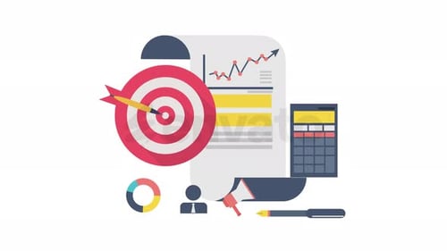 Flat Design Corporate Analytics and Goal Setting Animation