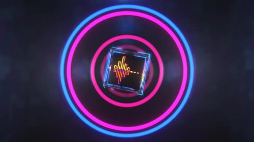 cube with an equalizer moves inside a futuristic tunnel. vj loop. 3d render