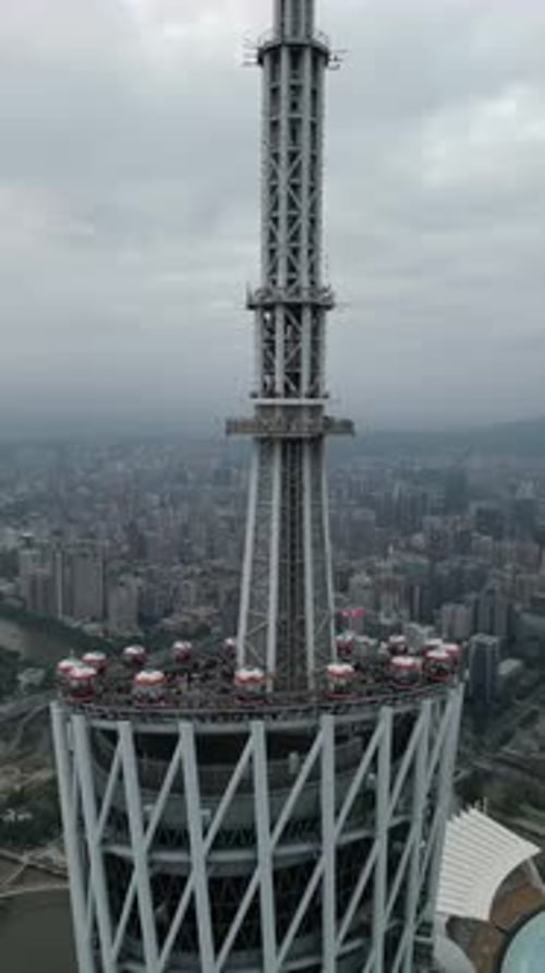 A drone shot at the Canton Tower in Guangzhou, China