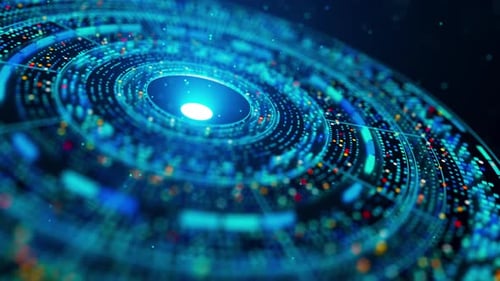 Digital HUD loop with neon particles and hologram effects. Looping animation.