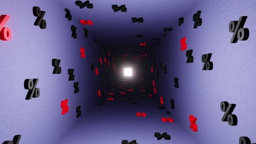 Percent symbols in blue tunnel background 3d render. Concept of discounts, sales, seasonal promo