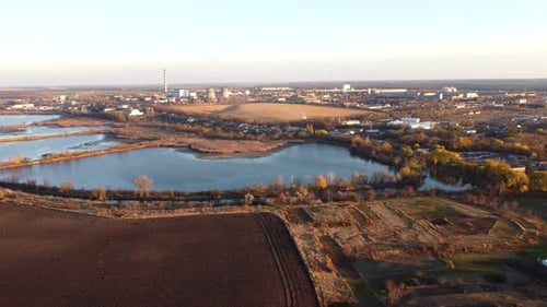 Agricultural Plowed Fields Lakes Growing Fish Building Industrial Area of City