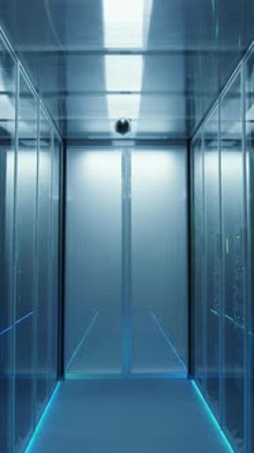 Long Hallway Full Server Racks in a Modern Data Center