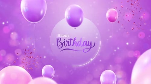 Animated Happy Birthday Greeting with Floating Balloons and Confetti