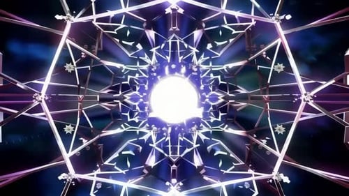 Futuristic Geometric Abstract Loop with Glowing Light Tunnel