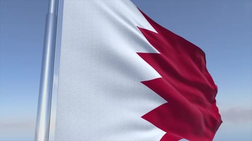 Realistic 3D Bahrain Flag Waving Against Blue Sky
