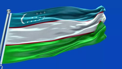 Uzbekistan National Flag Waving in Realistic Fabric Motion