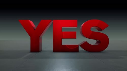 Glossy Red 3D Text YES Pop Up Reveal
