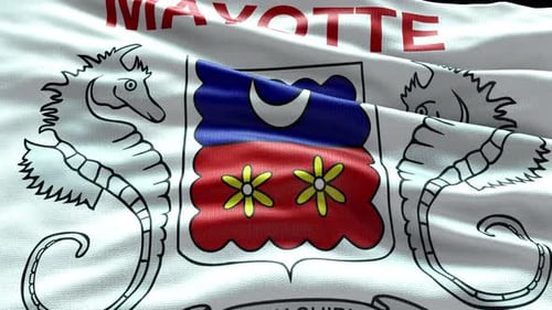 4K-Rendervideo mit Mayotte-Flagge weht im Wind Die Mayotte-Flagge weht im Wind
