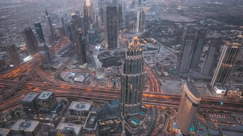 Dubai UAE United Arab Emirates View Form Viewpoint on Burj Khalifa Time Lapse Day to Night Timelapse