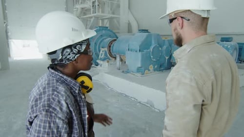 Factory Workers Talking at Granite Processing Factory
