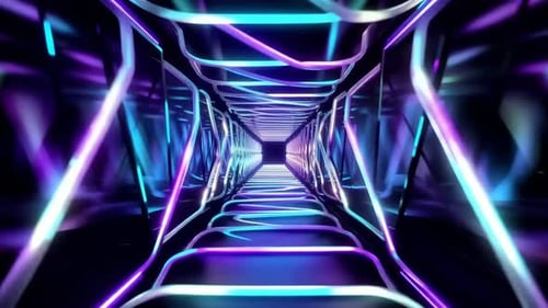 Cyberpunk Neon Light Tunnel Digital Motion Background