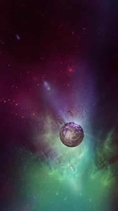 Planet Cracking and Exploding in Space Background