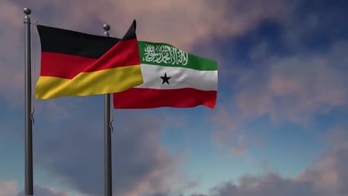 Germany and Somaliland Flags Waving on Flagpoles