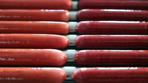 Hot Dogs Rotating on a Grill