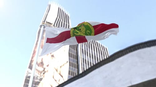 Modern Flag Waving Animation with City Skyline Background