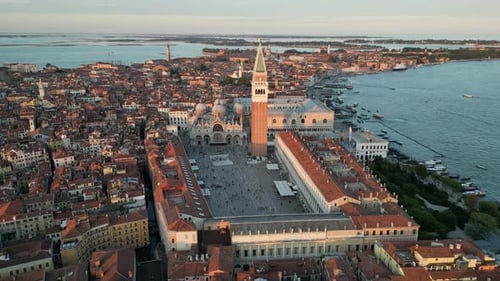 Venice City Aerial View of St Mark's Square Basilica and Doge's Palace Italy