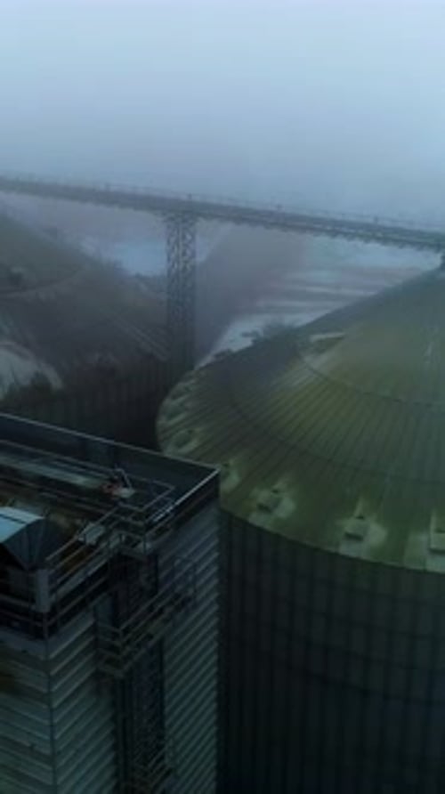 Dirty roofs of the grain elevators at agribusiness plant
