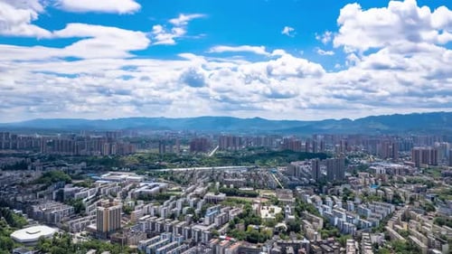 Business downtown Modern cityscape High rise skyscrapers modern architecture office buildings water