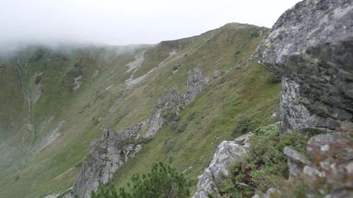 Overcast Day in the Mountains Rocky Landscape on Alpine Meadows