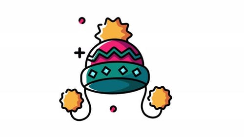 Animated Winter Hat Icon with Flat Design Style for Christmas