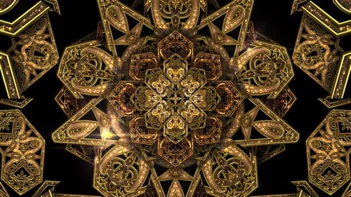 Animated Golden Ornate Kaleidoscope Pattern Background