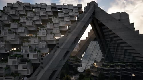 Un gran edificio adornado con exuberante vegetación e innumerables ventanas