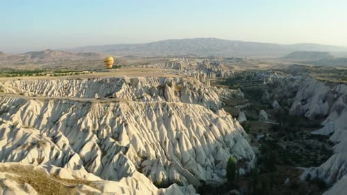 Cappadocia Turkey Hot Air Balloon Over White Cliffs