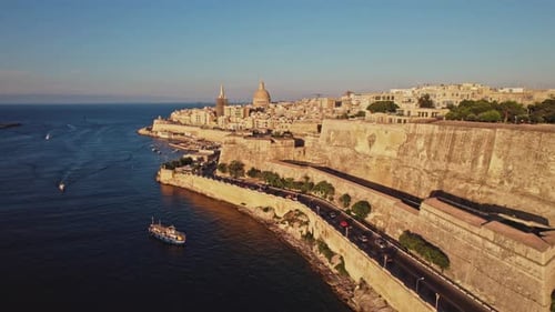 Aerial view of La Valletta downtown at sunset in Malta.