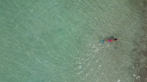 Vue aérienne d'une personne faisant de la plongée avec tuba sur l'île de Ko Tao, en Thaïlande.