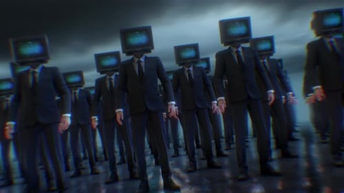 Corporate Figures with Glitch TV Heads