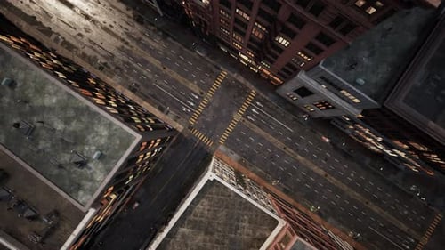Vista desde arriba de la ciudad del edificio de rascacielos desde un Zumbido