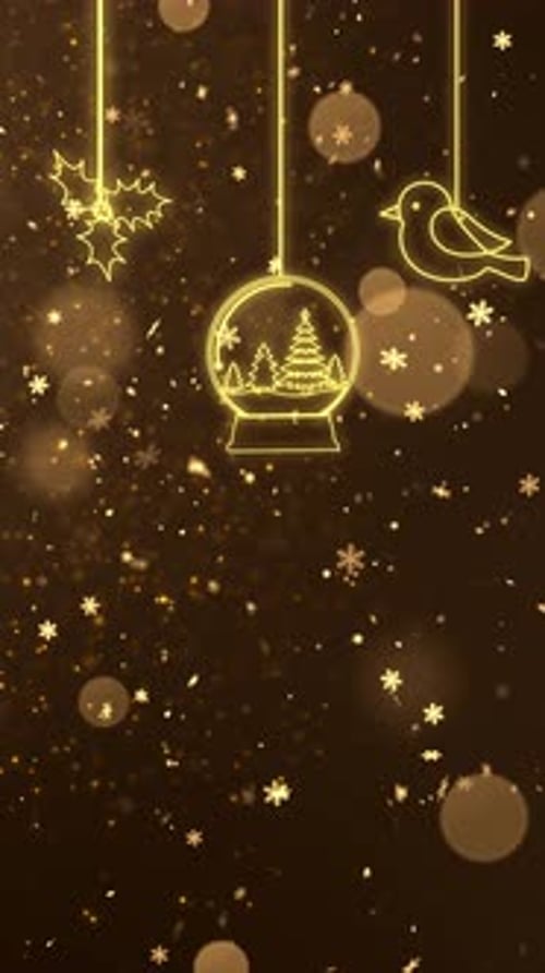 Elegant Golden Christmas Decorations with Falling Snow Background