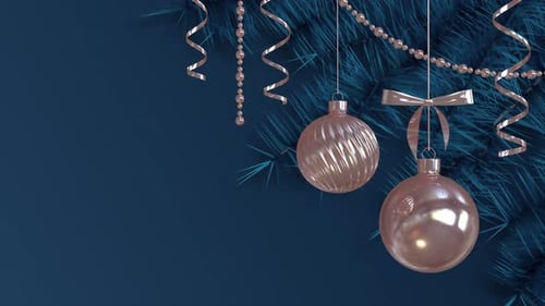 Elegant Rose Gold Christmas Ornaments and Ribbons Holiday Background