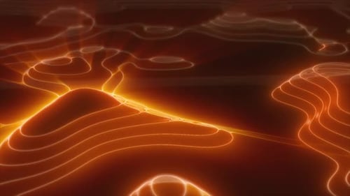 Gelb-orange geschlungene futuristische Hightech-Landschaft mit Bergen