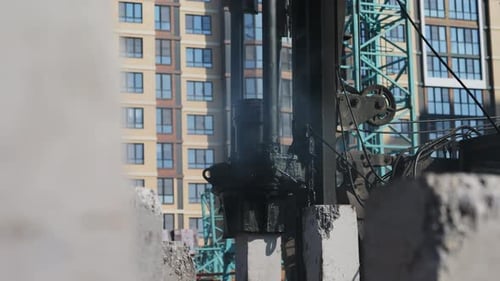 Pile Driver in Urban Construction Setting During Daytime