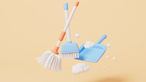 Animated 3D Minimalist Floating Cleaning Tools