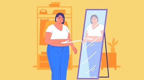 Animated Flat Design Illustration of Woman's Body Image Transformation