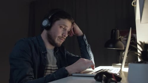 Male Fell Asleep at Night for Leave the Computer on