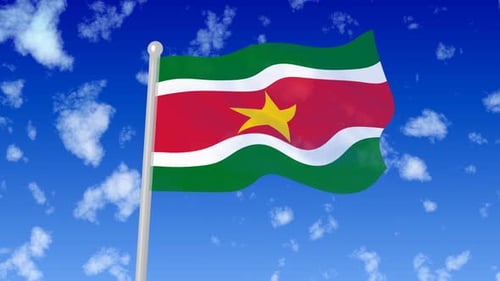 Flag of Suriname Waving Against Blue Sky