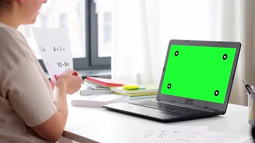 Distant Education, School and People Concept - Happy Smiling Female Math Teacher