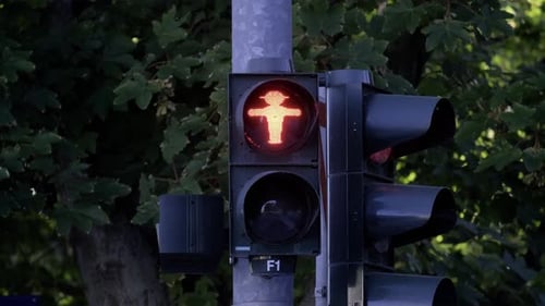 Feu rouge d'un feu de circulation pour piétons la nuit en gros plan