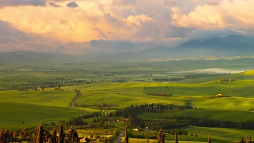 Time lapse of the morning fog and clouds in Tuscany Italy