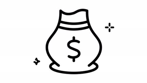 Animated Sketch Money Bag Icon with Dollar Sign