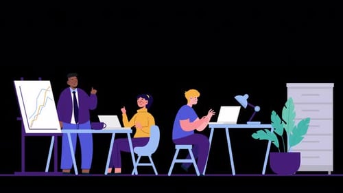 Colleagues Communicating At Workplace On Alpha Channel